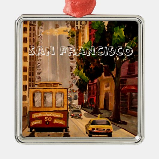 San Francisco Van Ness Drahtseilbahn Silbernes Ornament (Vorne)