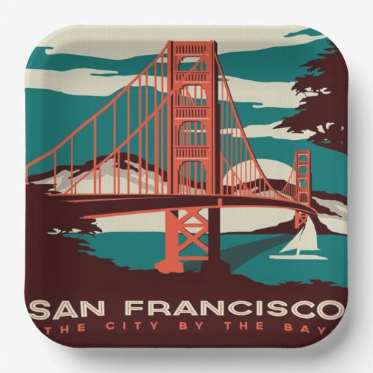 San Francisco Vintag Style Golden Gate Bridge Pappteller (Vorderseite)