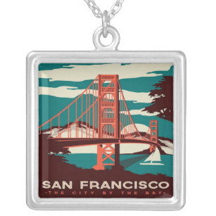 San Francisco Vintag Style Golden Gate Bridge  Versilberte Kette