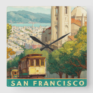 San Francisco Vintage-Reiseposter Quadratische Wanduhr