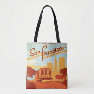 San Francisco Vintage Style Tote Bag Rollwagen Tasche