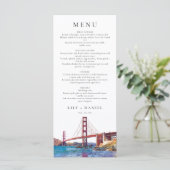 San Francisco Watercolor Destination Wedding Menükarte (Stehend Vorderseite)