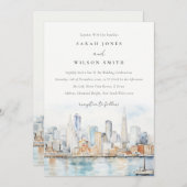 San Francisco Watercolor Landscape Wedding Einladung (Vorne/Hinten)