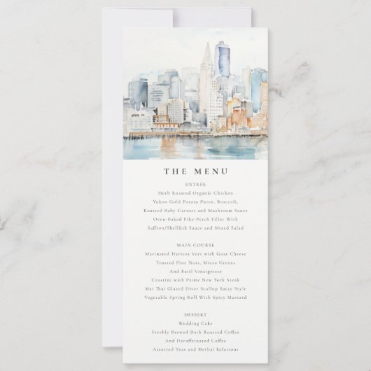 San Francisco Watercolor Landscape Wedding Menu Einladung (Vorderseite)