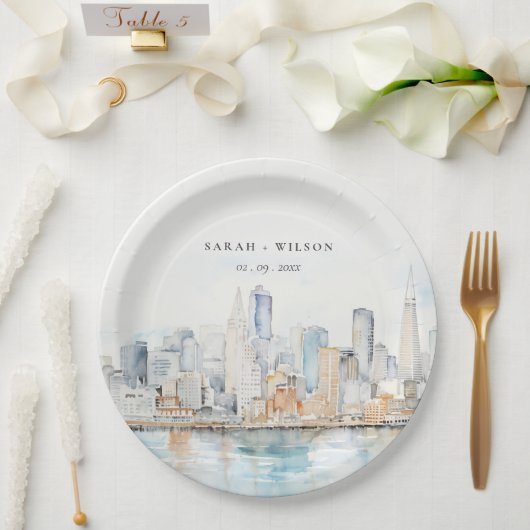 San Francisco Watercolor Landscape Wedding Pappteller (Hochzeit)