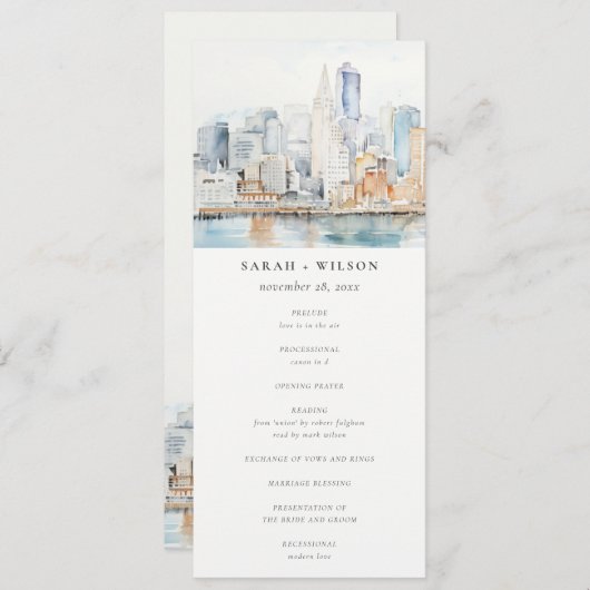 San Francisco Watercolor Landscape Wedding Program Einladung (Vorne/Hinten)