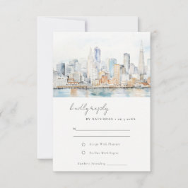 San Francisco Watercolor Landscape Wedding RSVP Karte