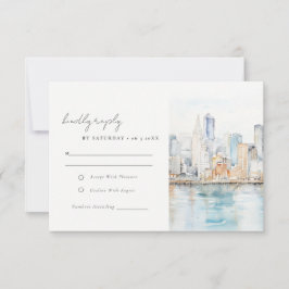 San Francisco Watercolor Landscape Wedding RSVP Karte