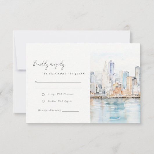 San Francisco Watercolor Landscape Wedding RSVP Karte (Vorderseite)