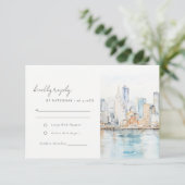 San Francisco Watercolor Landscape Wedding RSVP Karte (Stehend Vorderseite)
