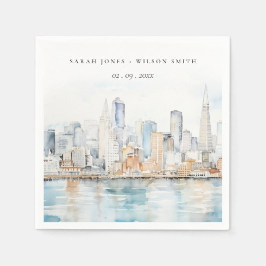San Francisco Watercolor Landscape Wedding Serviette (Vorderseite)