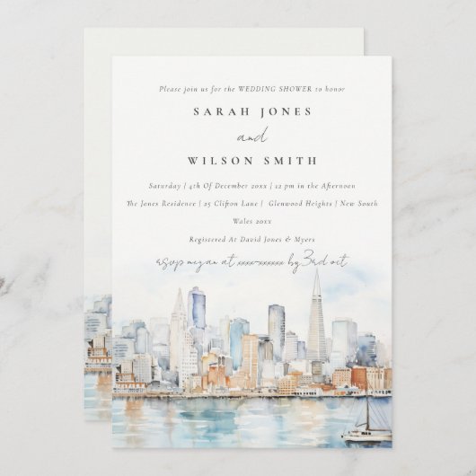 San Francisco Watercolor Landscape Wedding Shower Einladung (Vorne/Hinten)