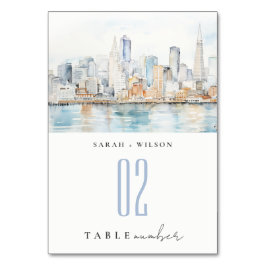 San Francisco Watercolor Landscape Wedding Tischnummer