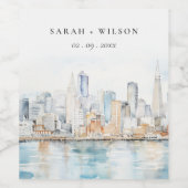 San Francisco Watercolor Landscape Wedding Weinetikett (Einzelnes Label)