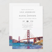 San Francisco Watercolor QR Code Wedding Einladung (Vorne/Hinten)