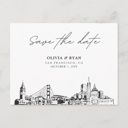 San Francisco Wedding Elegant Save the Date Postkarte (Vorderseite)