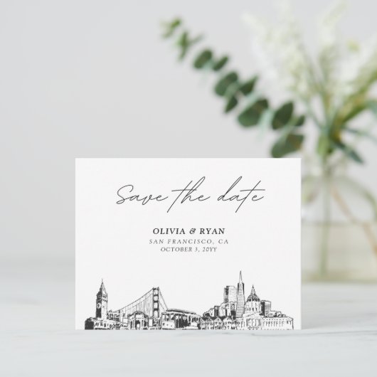 San Francisco Wedding Elegant Save the Date Postkarte (Stehend Vorderseite)
