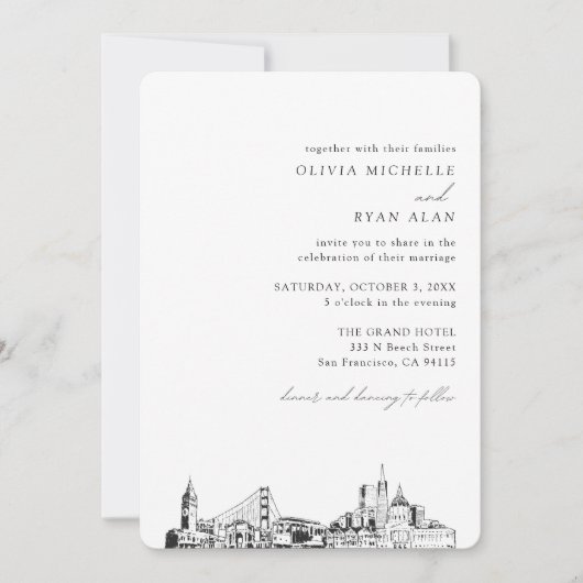 San Francisco Wedding Elegante Skyline Einladung (Vorderseite)