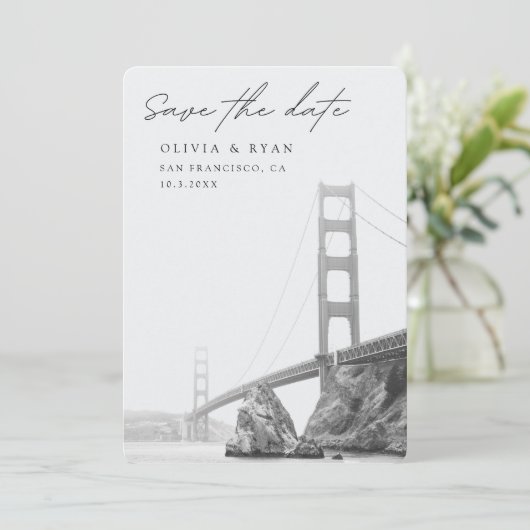 San Francisco Wedding Golden Gate Save the Date Einladung (Stehend Vorderseite)