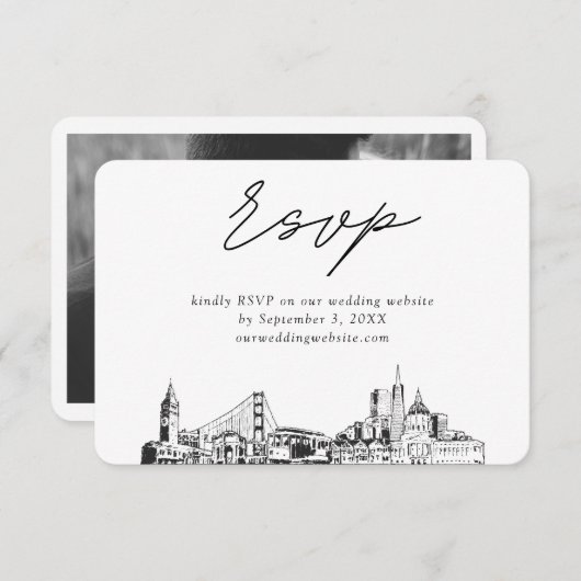 San Francisco Wedding Minimalistisch Sketch UAWG Begleitkarte (Vorne/Hinten)