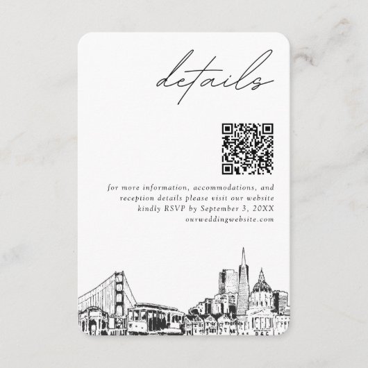 San Francisco Wedding Modern Details QR Code Begleitkarte (Vorderseite)