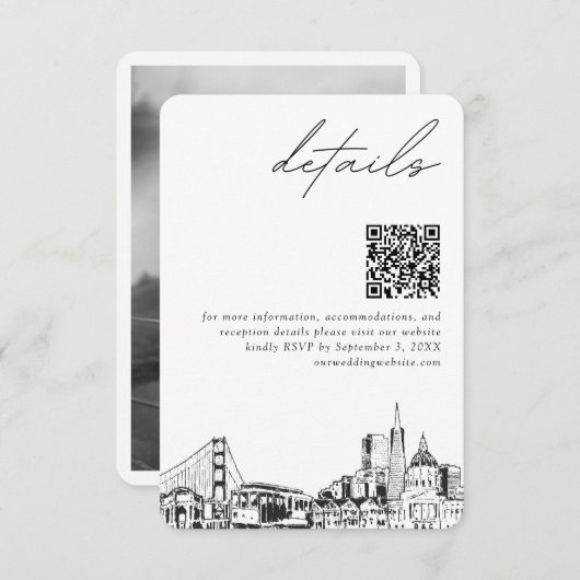 San Francisco Wedding Modern Details QR Code Begleitkarte (Vorne/Hinten)