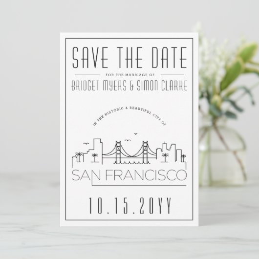 San Francisco Wedding | Skyline Save the Date Einladung (Stehend Vorderseite)