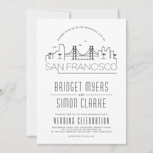 San Francisco Wedding | Stylisierte Skyline InvitE Einladung (Vorderseite)