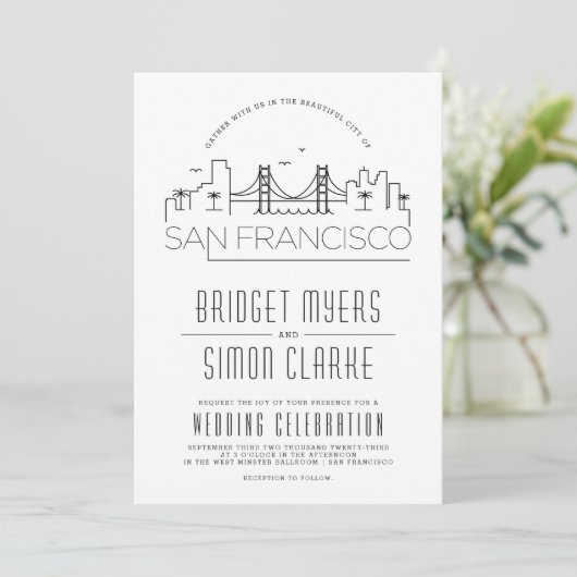 San Francisco Wedding | Stylisierte Skyline InvitE Einladung (Stehend Vorderseite)