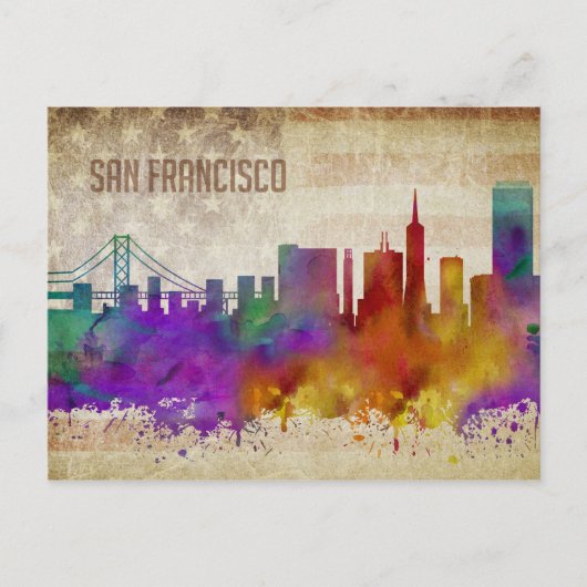 San Francisco Wird Watercolor City Postkarte (Vorderseite)