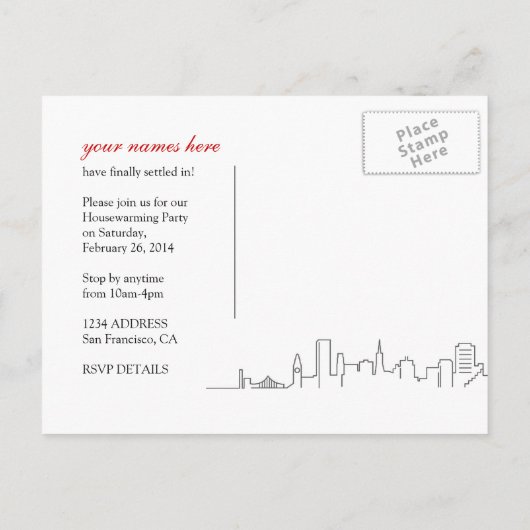 San Francisco - Wohnungsaufwärmung oder Umzug Ankündigungspostkarte (Rückseite)