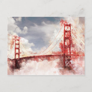 San Fransisco Golden Gate Bridge Wasserfarbe Postkarte