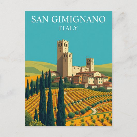 San Gimignano, Italien Türme Vintage Kunst Postkarte (Vorderseite)
