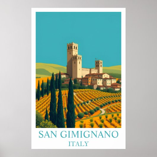San Gimignano Italy Vintage Travel Art Poster (Vorne)