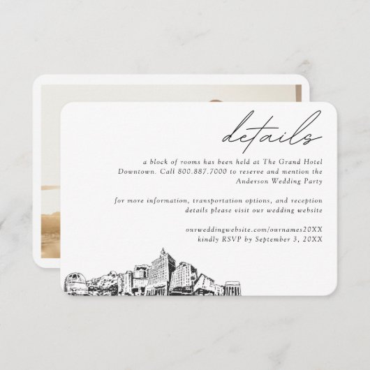 San Jose CA Wedding Hotel Zimmerblock Details Begleitkarte (Vorne/Hinten)