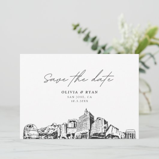 San Jose CA Wedding Save the Date Modern Einladung (Stehend Vorderseite)