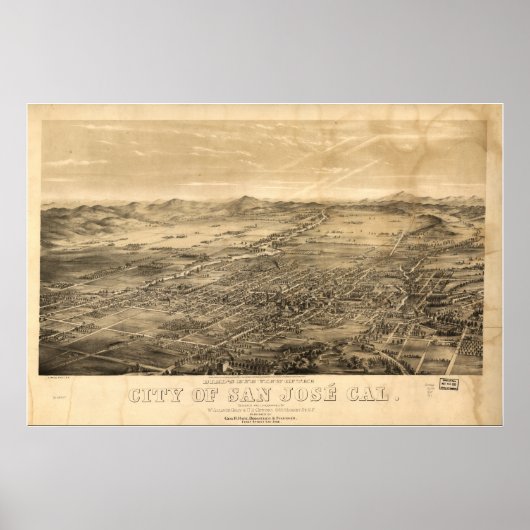 San Jose California 1869 Panoramakarte Poster (Vorne)