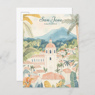 San Jose California Gouache Illustration Travel Postkarte
