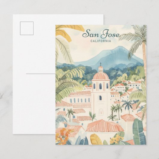 San Jose California Gouache Illustration Travel Postkarte (Vorne/Hinten)