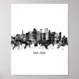 San Jose California Skyline BW Poster