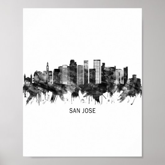 San Jose California Skyline BW Poster (Vorne)