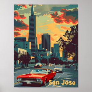 San José California Vintage Travel Illustration Poster