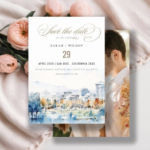 San Jose, California Watercolor Foto Wedding Save The Date
