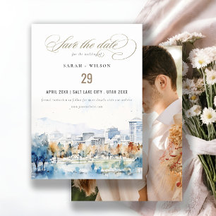 San Jose, California Watercolor Foto Wedding Save The Date