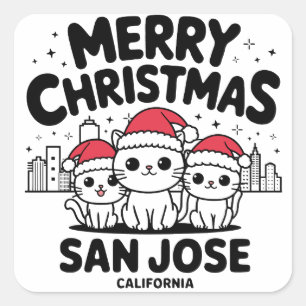 San Jose City California Frohe Weihnachtskatzen US Quadratischer Aufkleber