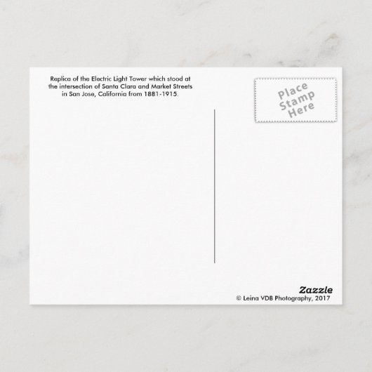 San Jose Electric Light Tower Postkarte (Rückseite)