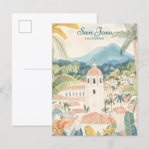 San Jose Kalifornien Gouache-Illustration Reise Postkarte