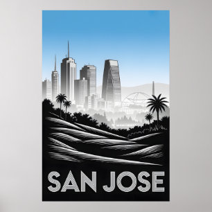San Jose Kalifornien Schwarz Weiß Holzschnitt Poster