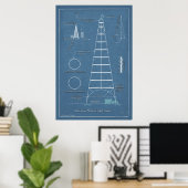 San Jose Light Tower Blueprint Poster (Heimbüro)