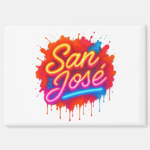 San José Retro Neon Script Street Art Splash Magnet